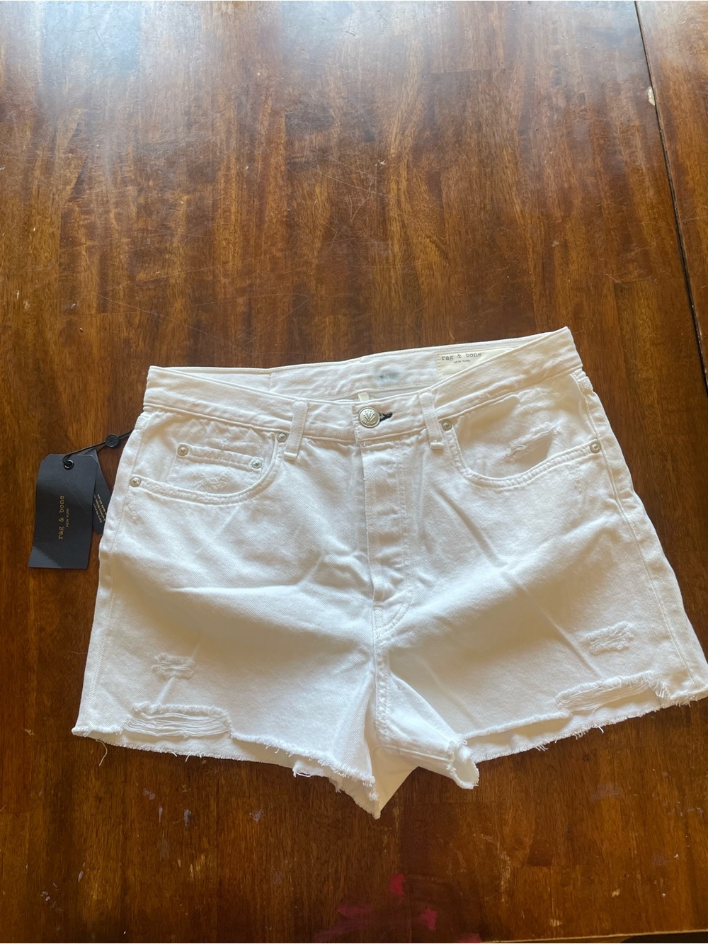 NWT Rag & Bone Maya High-Rise Denim Short Worn White Holes Sz 30 *Flaw